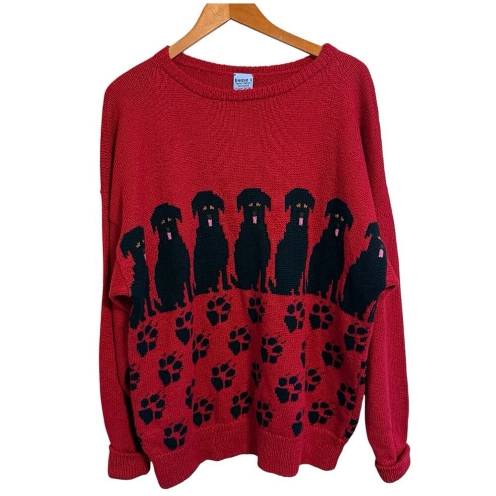 Unique 1 Native Mainer Cable Dog Knit Sweater Size Large